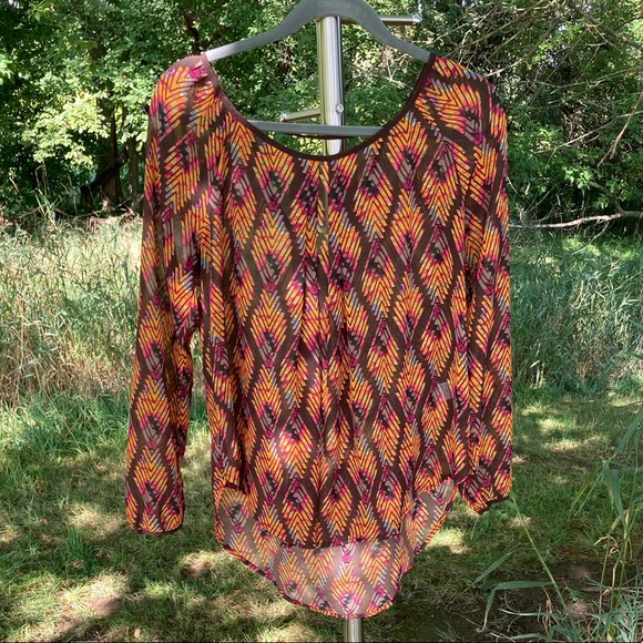 Blu Pepper: Ladies size medium sheer blouse in wonderful Fall colors! - Picture 1 of 8